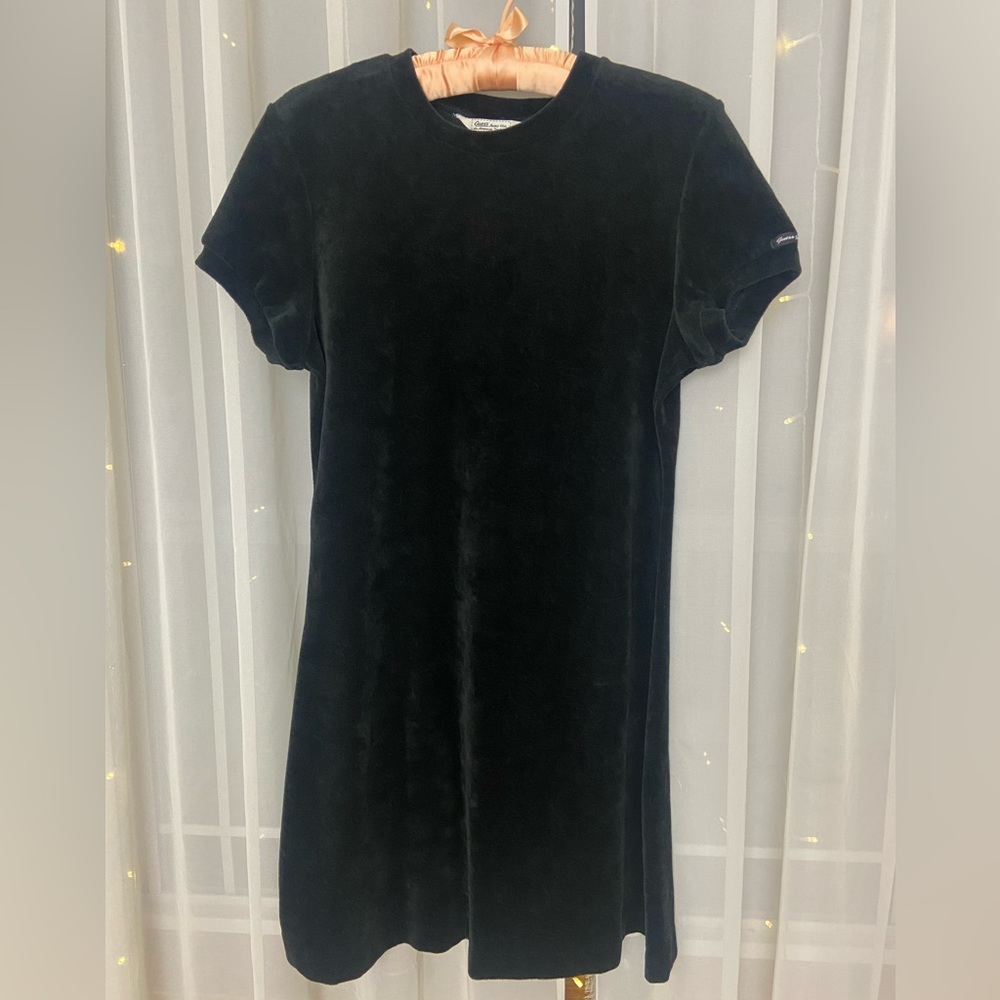 Vintage 90s Guess Jeans Short Sleeve Velvet Little Black Dress